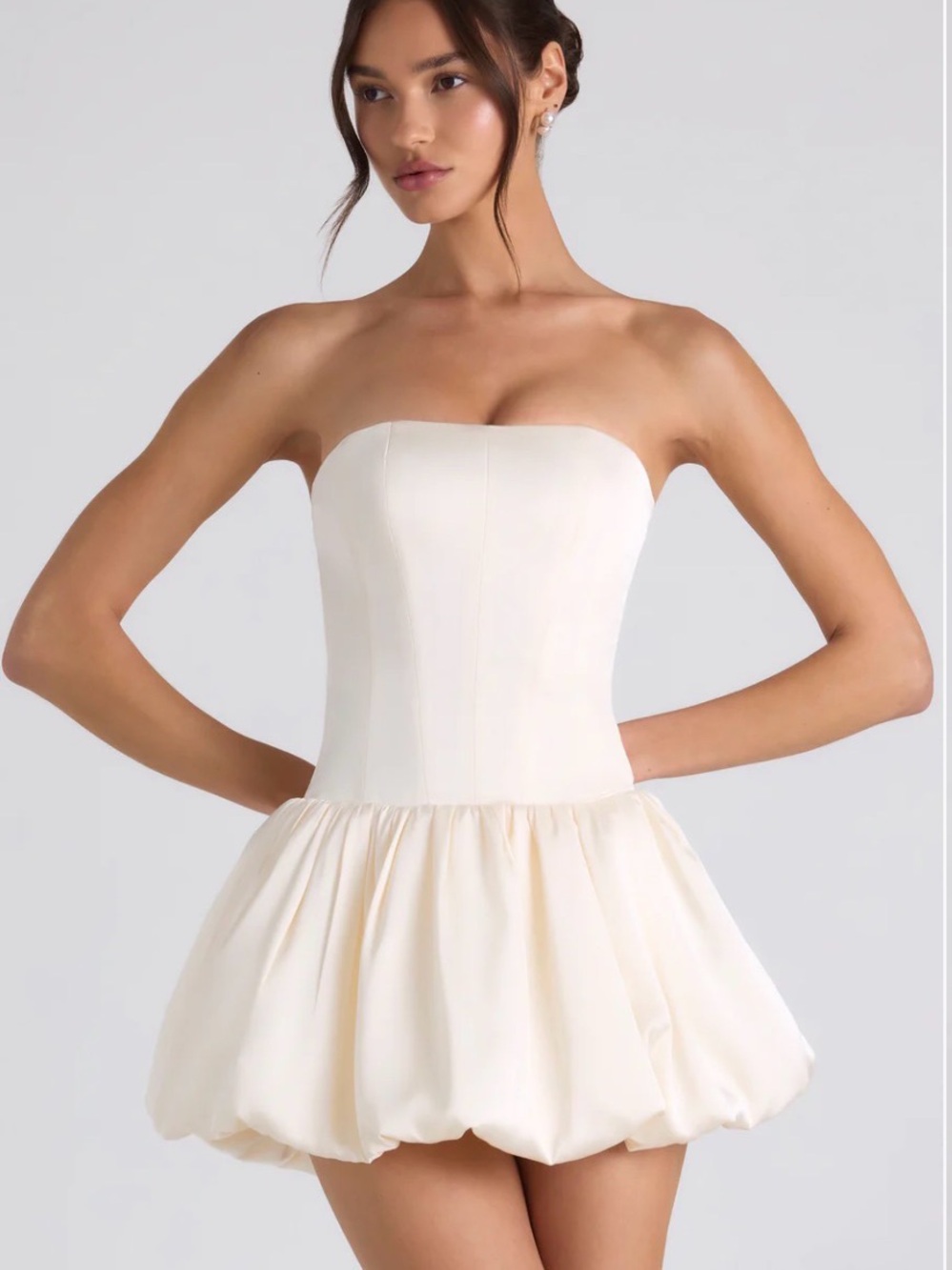 Oh Polly Strapless Bubble Mini Dress in Cream